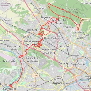 Trace GPS 52 km et 645 m Foret de Montmorency par accès exploration (version Hiver donc goudron) Etang Godard, itinéraire, parcours