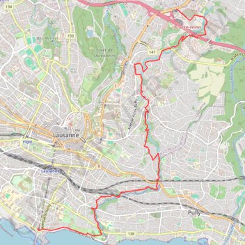 Trace GPS Lausanne - sentier de la Vuachère, itinéraire, parcours