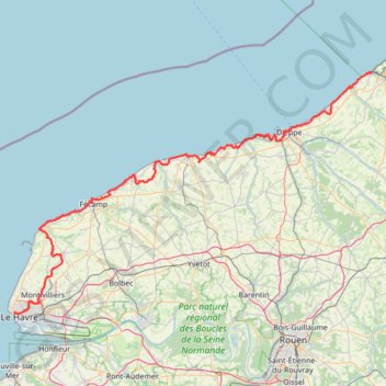 Trace GPS Le Havre - Le Tréport, itinéraire, parcours