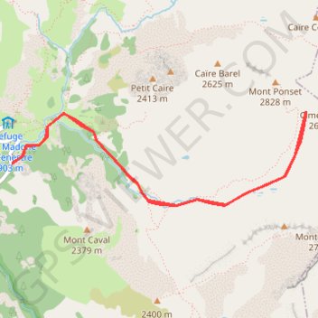 Trace GPS Mont Ponset, voie normale, itinéraire, parcours