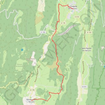 Trace GPS Grande Traversée des PréAlpes : La Chapelle-en-Vercors - Vassieux-en-Vercors, itinéraire, parcours
