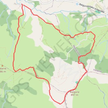 Trace GPS Mont Baïgura par l'arête Erregelu, en circuit depuis Oihanetxeberria, itinéraire, parcours