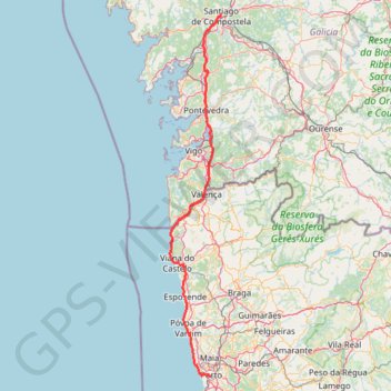 Trace GPS Santiago de Compostela - Oporto - Lisboa por la costa (7 día..., itinéraire, parcours