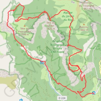 Trace GPS Tete du Jardin en boucle depuis Benevise (Vercors), itinéraire, parcours