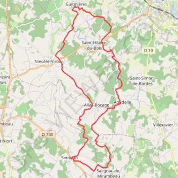 Trace GPS Soubran vers Guitinieres 33 kms, itinéraire, parcours