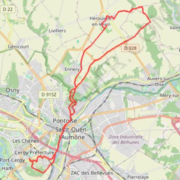 Trace GPS Cergy - Pontoise - Ennery - Hérouville, itinéraire, parcours