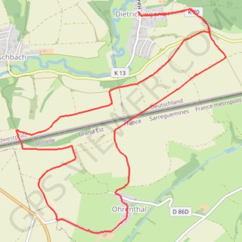 Trace GPS De Dietrichingen à Ohrenthal, itinéraire, parcours