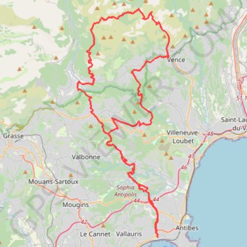 Trace GPS Juan-les-Pins - Le Rourret - Col de Vence, itinéraire, parcours
