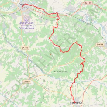 Trace GPS TCH J6 56km Cognac Barbezieux origine, itinéraire, parcours