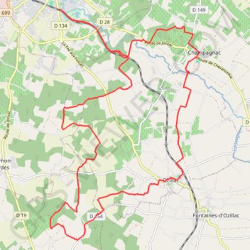 Trace GPS Jonzac Champagnac vers Ozillac N°10 25 kms, itinéraire, parcours