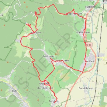 Trace GPS Bergholtz - Val du Patre - Osenbach - Gueberswihr - Rouffach - Bergholtz, itinéraire, parcours