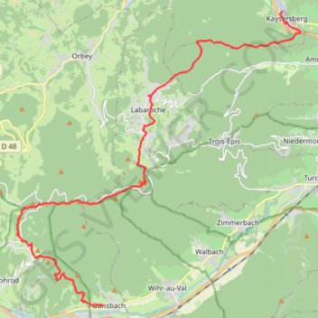 Trace GPS Colmar - Kaysersberg-Gunsbach, itinéraire Albert Schweitzer, itinéraire, parcours