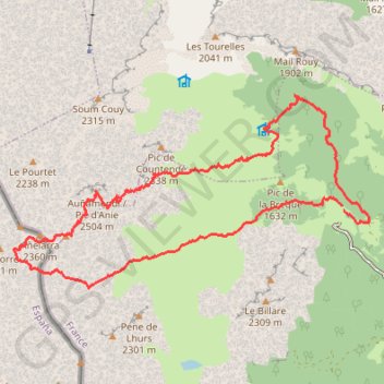 Trace GPS Pène de Castetné, pic d'Anie en circuit par le col d'Anaye depuis Sanchèse, itinéraire, parcours