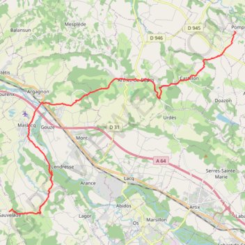 Trace GPS Compostelle Pomps-Sauvelade, itinéraire, parcours
