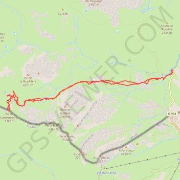 Trace GPS Pic de Canaourouye depuis D934, itinéraire, parcours