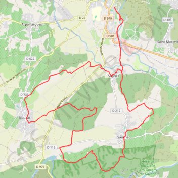 Trace GPS 1 Uzes les gorges du gardon 39km +690m (depart Arenes d'Uzes), itinéraire, parcours
