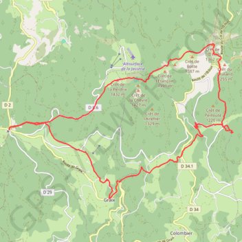 Trace GPS Les Crêts du Pilat (42), itinéraire, parcours