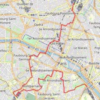 Trace GPS Paris gares Austerlitz - Nord, itinéraire, parcours