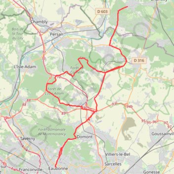 Trace GPS Eaubonne-Gouvieux et retour par Saint Martin du Tertre, itinéraire, parcours