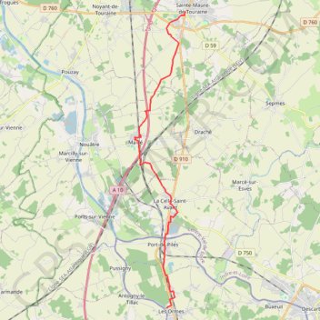 Trace GPS Chemin de Tours (Sainte Maure de Touraine à Les Ormes - variante), itinéraire, parcours