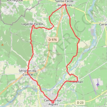 Trace GPS Circuit Aygues Ouvèze - Sainte-Cecile-les-vignes, itinéraire, parcours