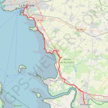Trace GPS La rochelle Rochefort version standard, itinéraire, parcours