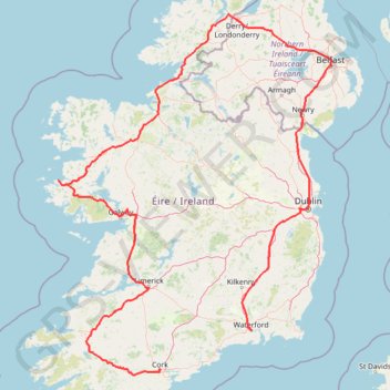 Trace GPS Tour de l'Irlande : Cork - Waterford, itinéraire, parcours