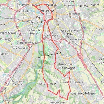 Trace GPS Toulouse Cyclisme sur route, itinéraire, parcours