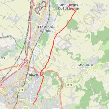 Trace GPS Chemin de Tours (de Saint Georges de Baillargeaux à Poitiers), itinéraire, parcours