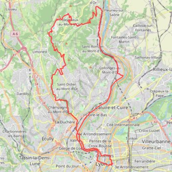 Trace GPS Départ de Lyon : Mont Thou et Mont Verdun, itinéraire, parcours