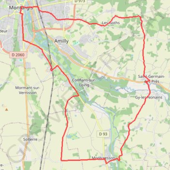 Trace GPS Montargis - Montcresson - Saint-Germain-des-Prés, itinéraire, parcours