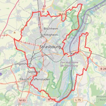 Trace GPS Piste des Forts Strasbourg, itinéraire, parcours