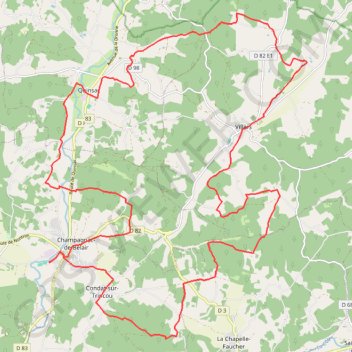Trace GPS Champagnac de Belair( Brantome )36kms, itinéraire, parcours
