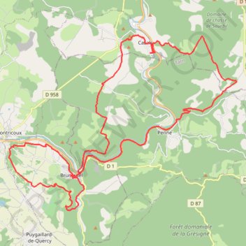Trace GPS Bruniquel, Saint-Pierre, Cazals, Suquets, itinéraire, parcours