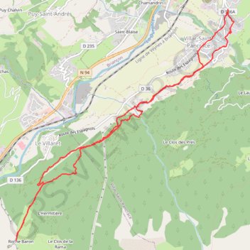 Trace GPS De Villar à Roche Baron, itinéraire, parcours