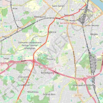Trace GPS Gare St Jean-- Gradignan, itinéraire, parcours