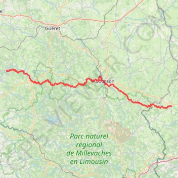 Trace GPS GR 4 : De Châtelus-le-Marcheix (Creuse) à Condat-en-Combraille (Puy-de-Dôme), itinéraire, parcours