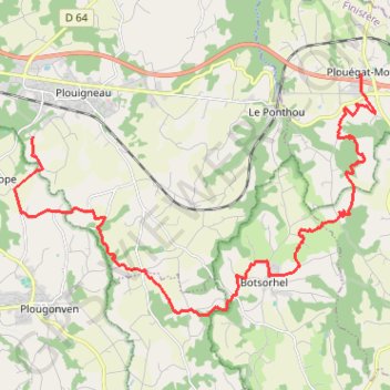 Trace GPS Tour du Trégor morlaisien GR380 - GR34D: Plouigneau - Plouégat Moysan, itinéraire, parcours
