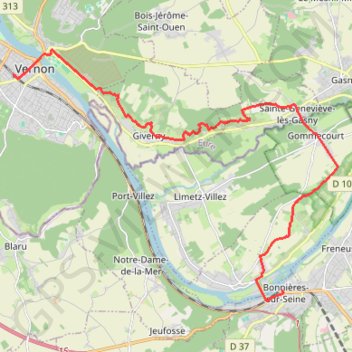 Trace GPS Bonnieres sur Seine à Vernon - Rive droite, itinéraire, parcours