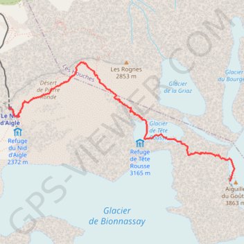 Trace GPS Mont Blanc - Descente depuis le refuge du Goûter, itinéraire, parcours