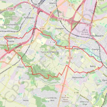 Trace GPS Longjumeau "Jean Maître" boucle Villebon, itinéraire, parcours