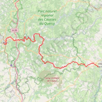 Trace GPS Villefranche Cahors par le GR 46, itinéraire, parcours