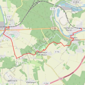 Trace GPS Montceaux-lès-Meaux, itinéraire, parcours