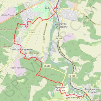 Trace GPS De La Ferté-Alais à Boutigny par les bois Charron et de Miséry, itinéraire, parcours