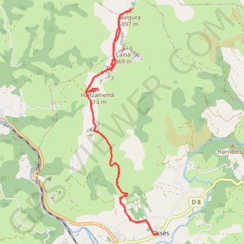 Trace GPS Ossès - Haltzamendi - Baïgura, itinéraire, parcours
