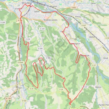 Trace GPS Circuit au Sud de Pau - Visite du Bois de Gelos, itinéraire, parcours