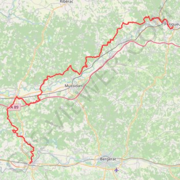 Trace GPS Périgueux - Sainte-Foy-la-Grande, itinéraire, parcours