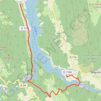 Trace GPS Lac de Monteynard-Avignonet, itinéraire, parcours