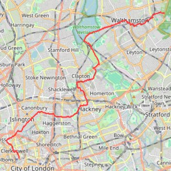 Trace GPS Northern Section of Green Link Walk from Epping Forest to Smithfield Market, itinéraire, parcours