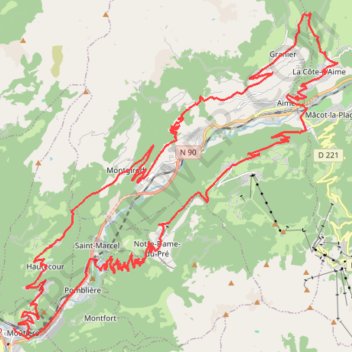 Trace GPS Boucle Moûtiers, Aime par Hautecour et St marcel, itinéraire, parcours